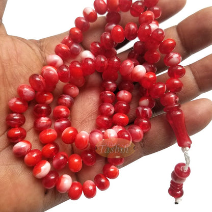 Prayer Beads – Plain White 9×8 Simple 99-Bead Horizontal Oval Plastic Tasbih Sibha Misbaha with Knob Stop Above Alif