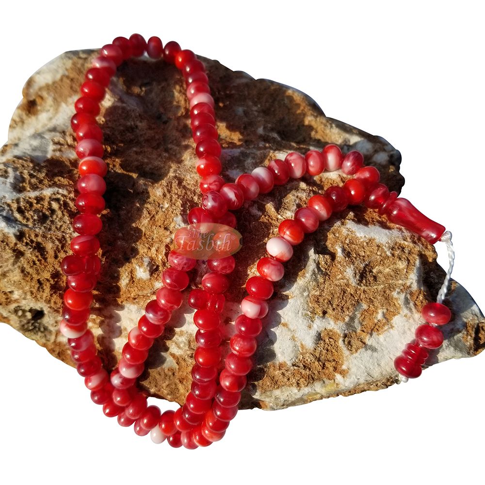 Prayer Beads – Plain White 9×8 Simple 99-Bead Horizontal Oval Plastic Tasbih Sibha Misbaha with Knob Stop Above Alif