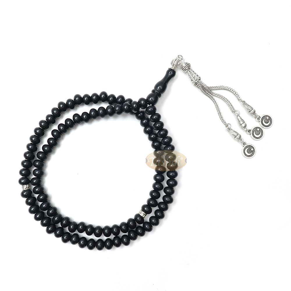 Black Plastic Oval greek Divider 99 Beads 7×5 mm Crescent Moon Tassels