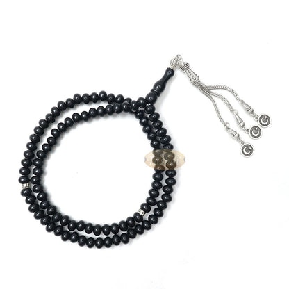 Black Plastic Oval greek Divider 99 Beads 7×5 mm Crescent Moon Tassels