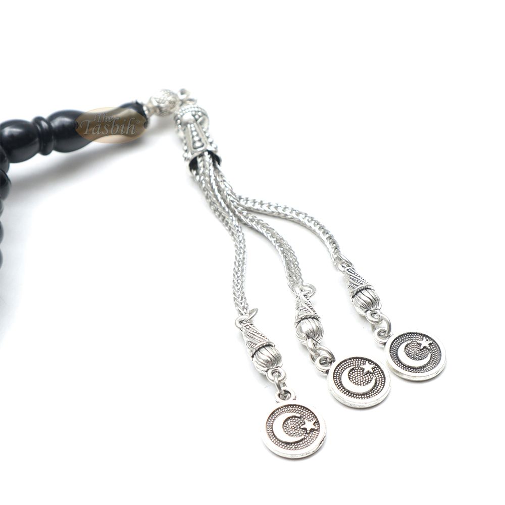 Black Plastic Oval greek Divider 99 Beads 7×5 mm Crescent Moon Tassels