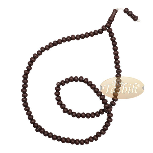 Islamic Subha Beads, Medium-Size Dark Brown Hard Monomer 7×8 mm Simple 26-inch Muslim 99-Bd Tasbeeh Sibha Misbaha Dhikr and Prayer Necklace