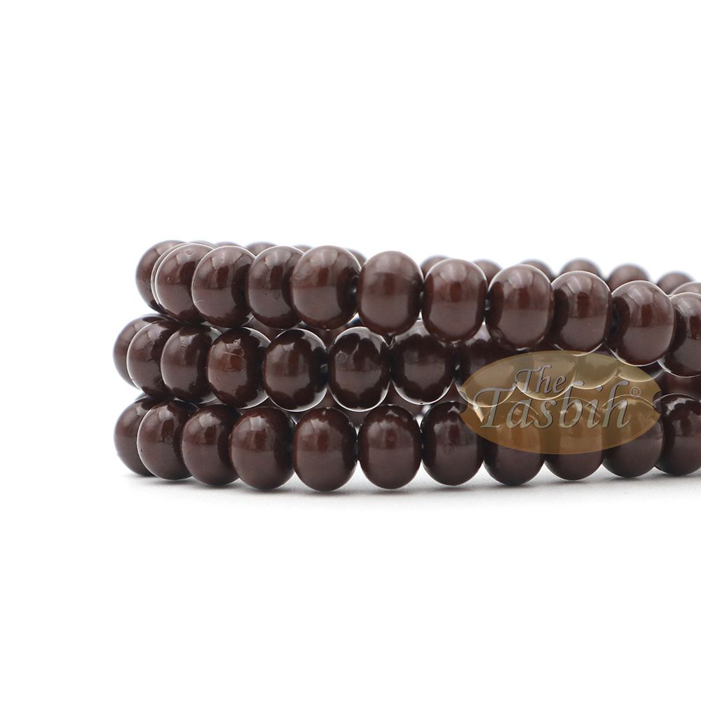 Islamic Subha Beads, Medium-Size Dark Brown Hard Monomer 7×8 mm Simple 26-inch Muslim 99-Bd Tasbeeh Sibha Misbaha Dhikr and Prayer Necklace