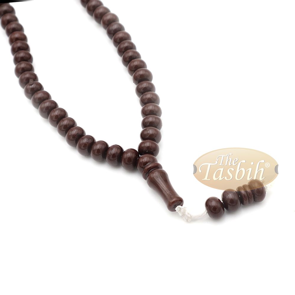 Islamic Subha Beads, Medium-Size Dark Brown Hard Monomer 7×8 mm Simple 26-inch Muslim 99-Bd Tasbeeh Sibha Misbaha Dhikr and Prayer Necklace