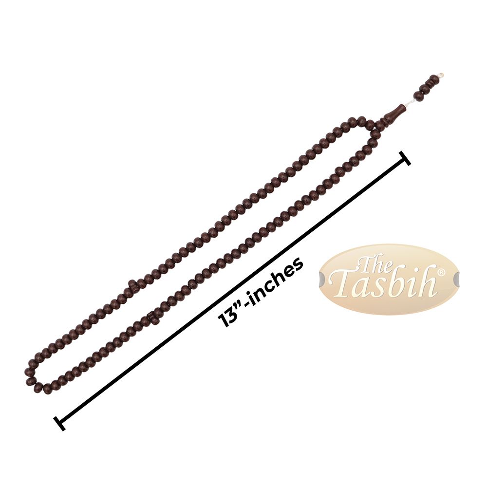 Islamic Subha Beads, Medium-Size Dark Brown Hard Monomer 7×8 mm Simple 26-inch Muslim 99-Bd Tasbeeh Sibha Misbaha Dhikr and Prayer Necklace