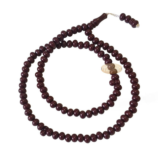 Islamic Subha Beads, Medium-Size Maroon Hard Monomer 7×8 mm Simple 26-inch Muslim 99-Bd Tasbeeh Sibha Misbaha Dhikr and Prayer Necklace