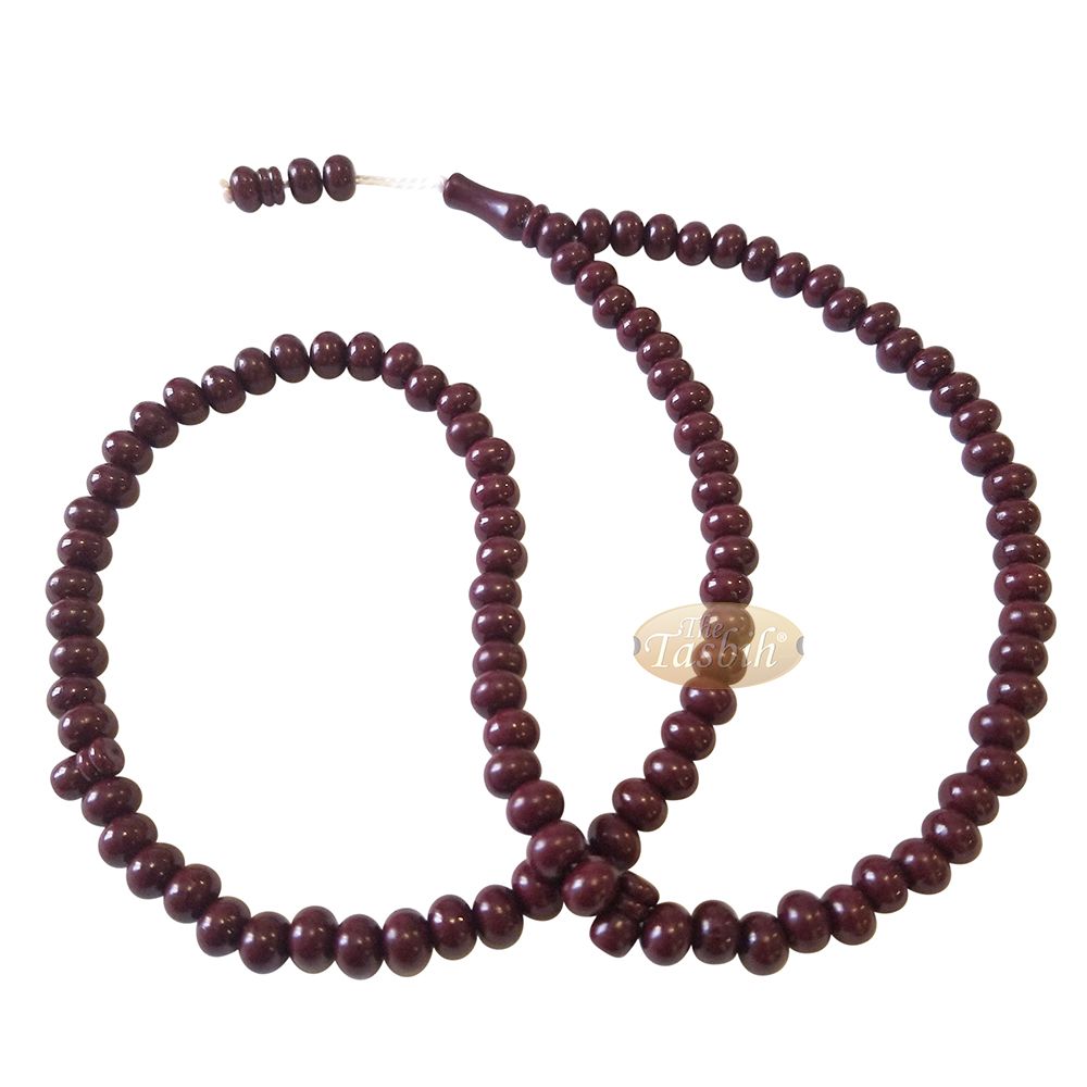 Islamic Subha Beads, Medium-Size Maroon Hard Monomer 7×8 mm Simple 26-inch Muslim 99-Bd Tasbeeh Sibha Misbaha Dhikr and Prayer Necklace