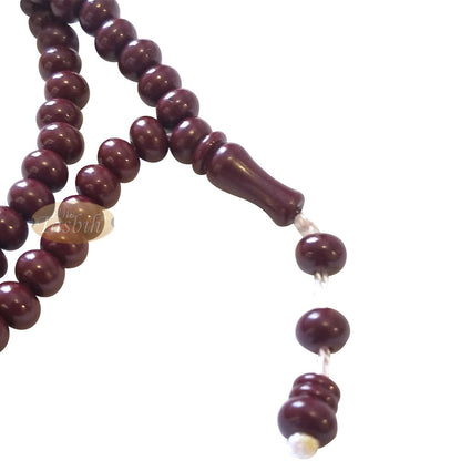 Islamic Subha Beads, Medium-Size Maroon Hard Monomer 7×8 mm Simple 26-inch Muslim 99-Bd Tasbeeh Sibha Misbaha Dhikr and Prayer Necklace