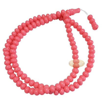 Islamic Subha Beads, Medium-Size Pink Hard Monomer 7×8 mm Simple 26-inch Muslim 99-Bd Tasbeeh Sibha Misbaha Dhikr and Prayer Necklace