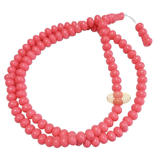 Islamic Subha Beads, Medium-Size Pink Hard Monomer 7×8 mm Simple 26-inch Muslim 99-Bd Tasbeeh Sibha Misbaha Dhikr and Prayer Necklace