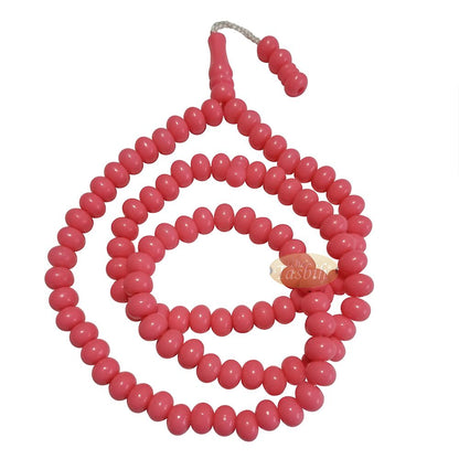 Islamic Subha Beads, Medium-Size Pink Hard Monomer 7×8 mm Simple 26-inch Muslim 99-Bd Tasbeeh Sibha Misbaha Dhikr and Prayer Necklace