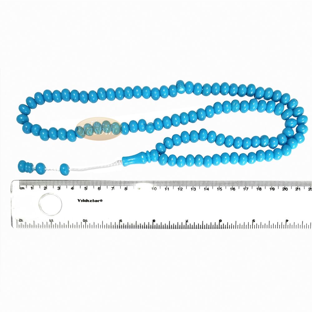 Islamic Subha Beads, Medium-Size Turquoise Hard Monomer 7×8 mm Simple 26-inch Muslim 99-Bd Tasbeeh Sibha Misbaha Dhikr and Prayer Necklace
