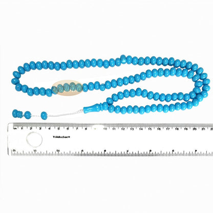 Islamic Subha Beads, Medium-Size Turquoise Hard Monomer 7×8 mm Simple 26-inch Muslim 99-Bd Tasbeeh Sibha Misbaha Dhikr and Prayer Necklace