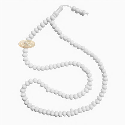 Islamic Subha Beads, Medium-Size White Hard Monomer 7×8 mm Simple 26-inch Muslim 99-Bd Tasbeeh Sibha Misbaha Dhikr and Prayer Necklace