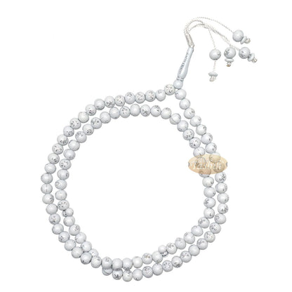 Large White Tasbih 10-mm Plastic Islamic Tasbih with Silver Allah Muhammad Beads
