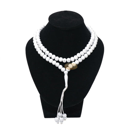 Large White Tasbih 10-mm Plastic Islamic Tasbih with Silver Allah Muhammad Beads