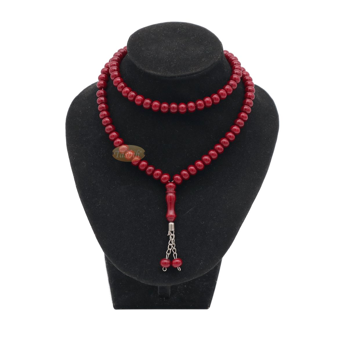 Maroon Med-Size 7×8 mm-Bead Monomer Islamic Prayer Bead Tasbih 2-Chain