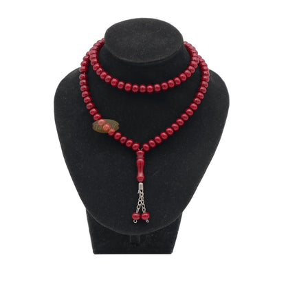 Maroon Med-Size 7×8 mm-Bead Monomer Islamic Prayer Bead Tasbih 2-Chain