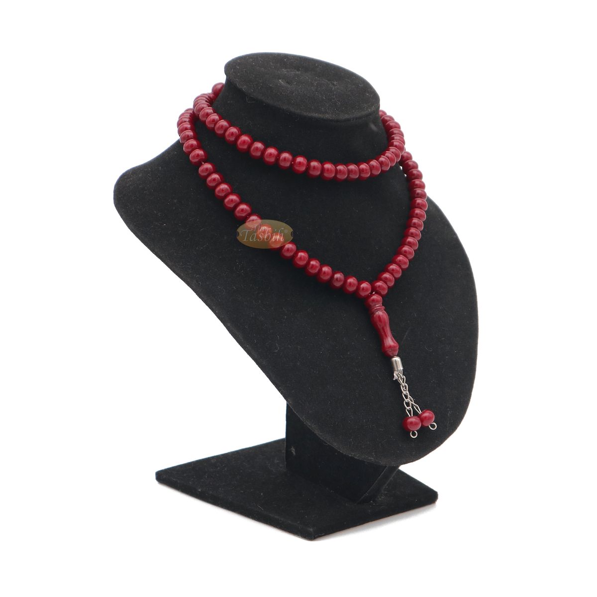 Maroon Med-Size 7×8 mm-Bead Monomer Islamic Prayer Bead Tasbih 2-Chain