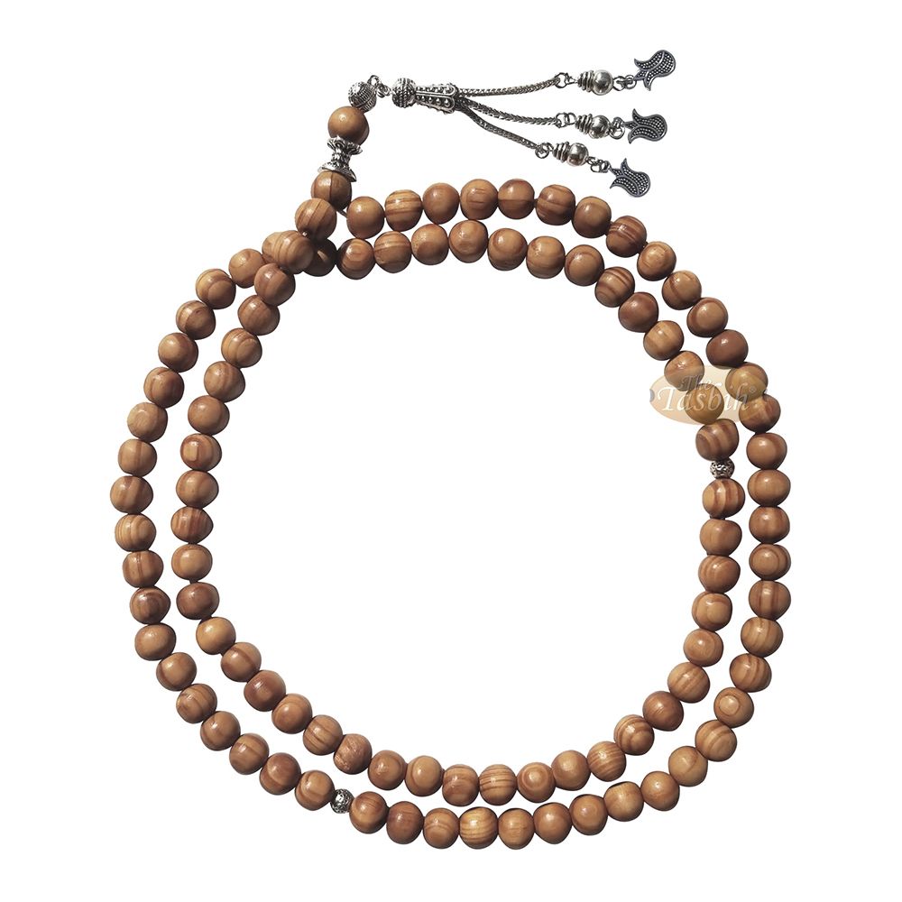 Large Wooden Tasbih with Tulip Charms From Konya 10 mm Pine Wood Beads 99 count Sibha Islamic Gift For Prayer Salat Dhikr Muslim Tasbeeh Necklace