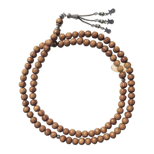 Large Wooden Tasbih with Tulip Charms From Konya 10 mm Pine Wood Beads 99 count Sibha Islamic Gift For Prayer Salat Dhikr Muslim Tasbeeh Necklace