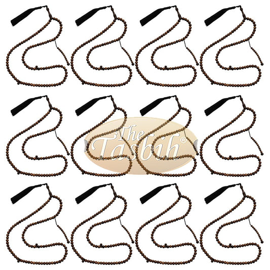 Lot of 12 Beautiful 8 mm Exotic Sugar Palm Wood Tasbih Prayer Beads with Black Tassels