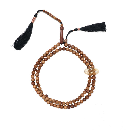 Naturally-Dyed 8 mm Ironwood Prayer Beads 99-Bead Copper Wire Tassel