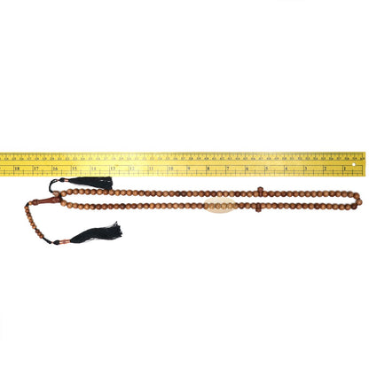 Naturally-Dyed 8 mm Ironwood Prayer Beads 99-Bead Copper Wire Tassel