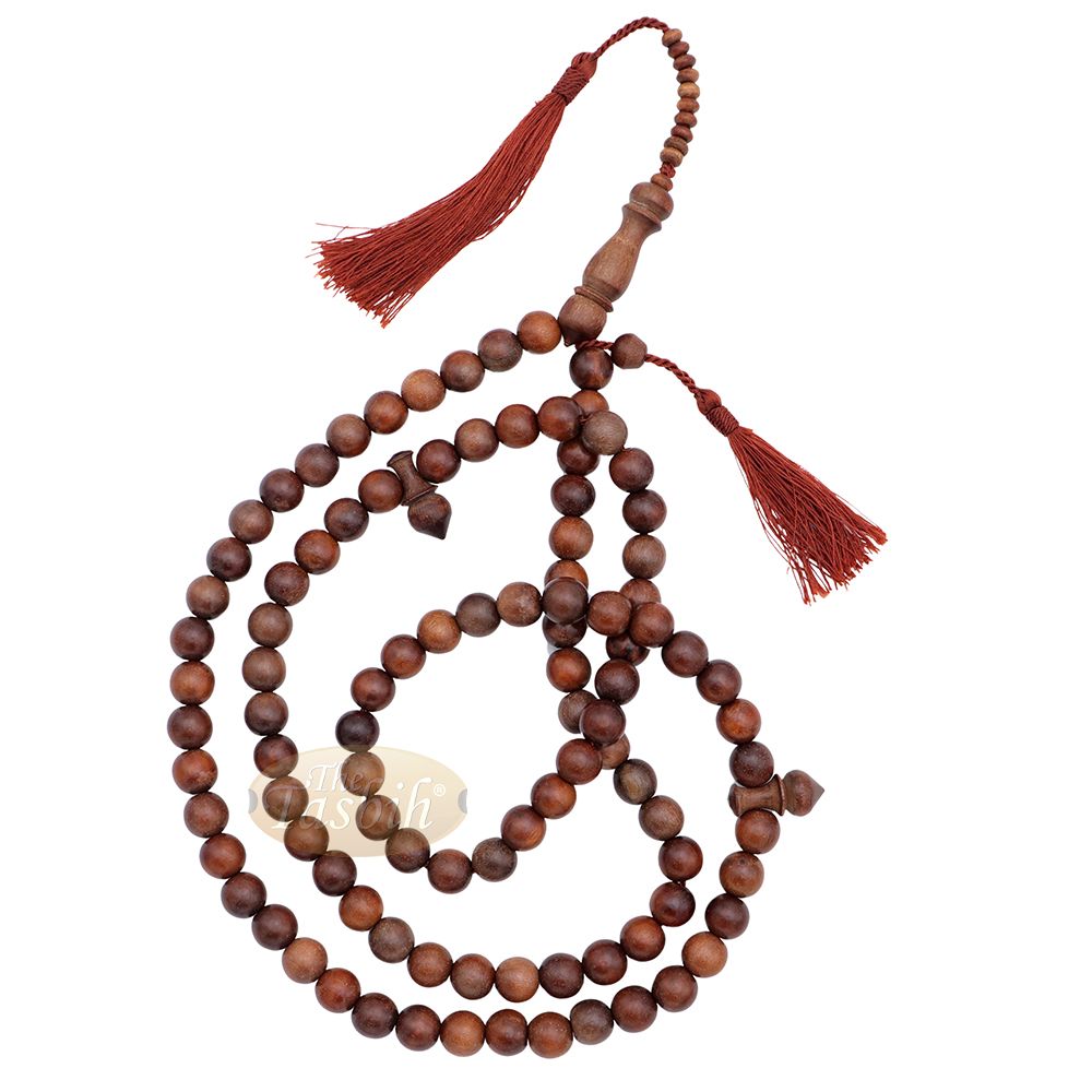 Naturally-Dyed Ironwood 12 mm Tasbih Prayer Beads 99-Bead with Matching Brown Tassels