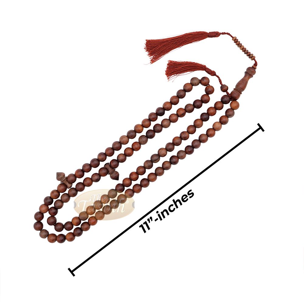 Naturally-Dyed Ironwood 12 mm Tasbih Prayer Beads 99-Bead with Matching Brown Tassels