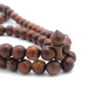 Naturally-Dyed Ironwood 12 mm Tasbih Prayer Beads 99-Bead with Matching Brown Tassels