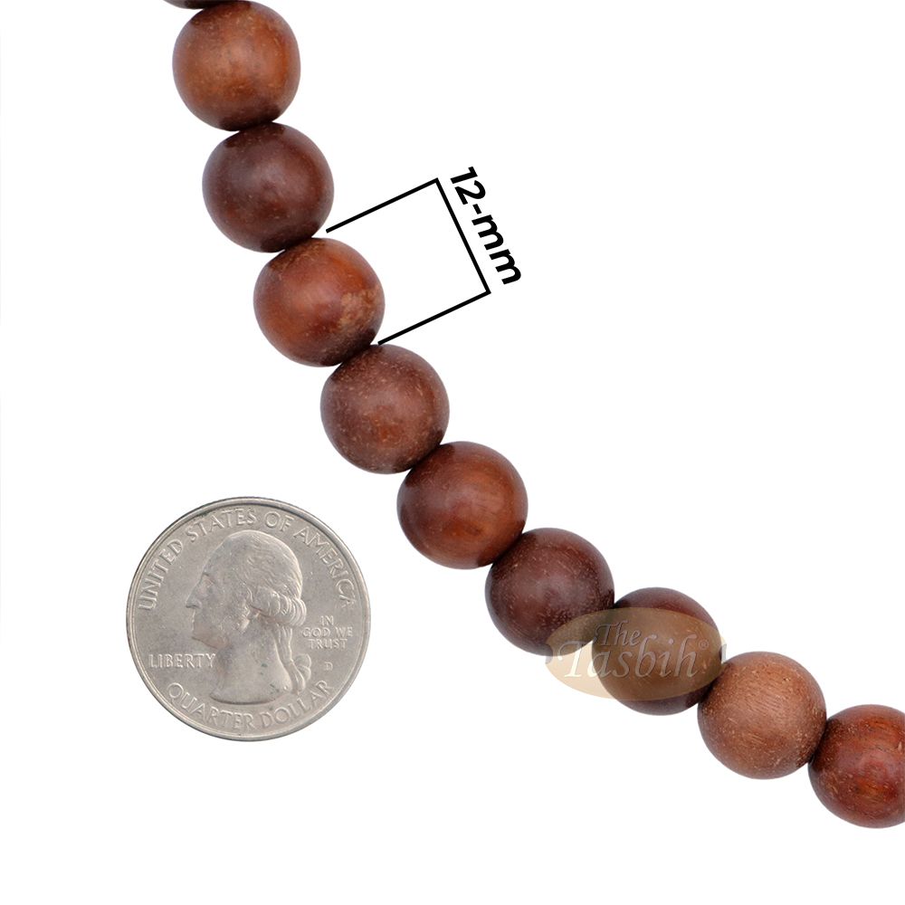 Naturally-Dyed Ironwood 12 mm Tasbih Prayer Beads 99-Bead with Matching Brown Tassels