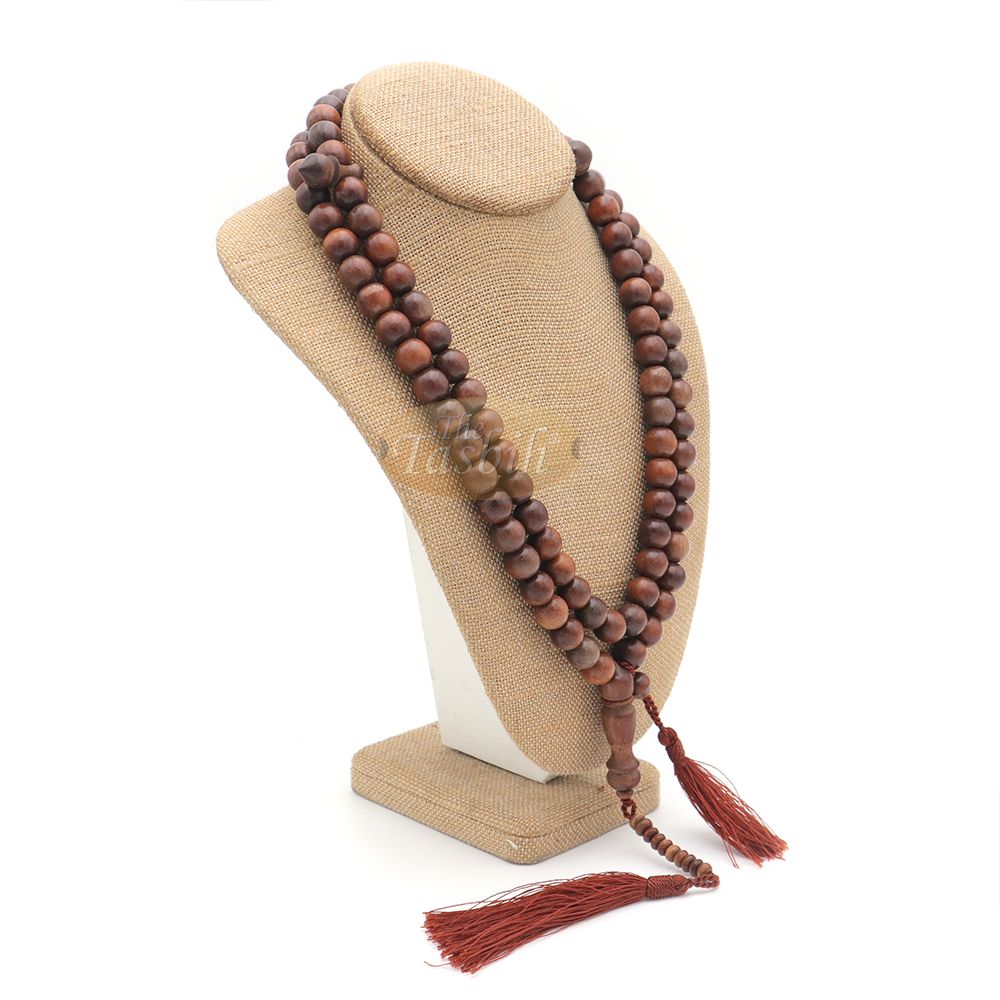 Naturally-Dyed Ironwood 12 mm Tasbih Prayer Beads 99-Bead with Matching Brown Tassels