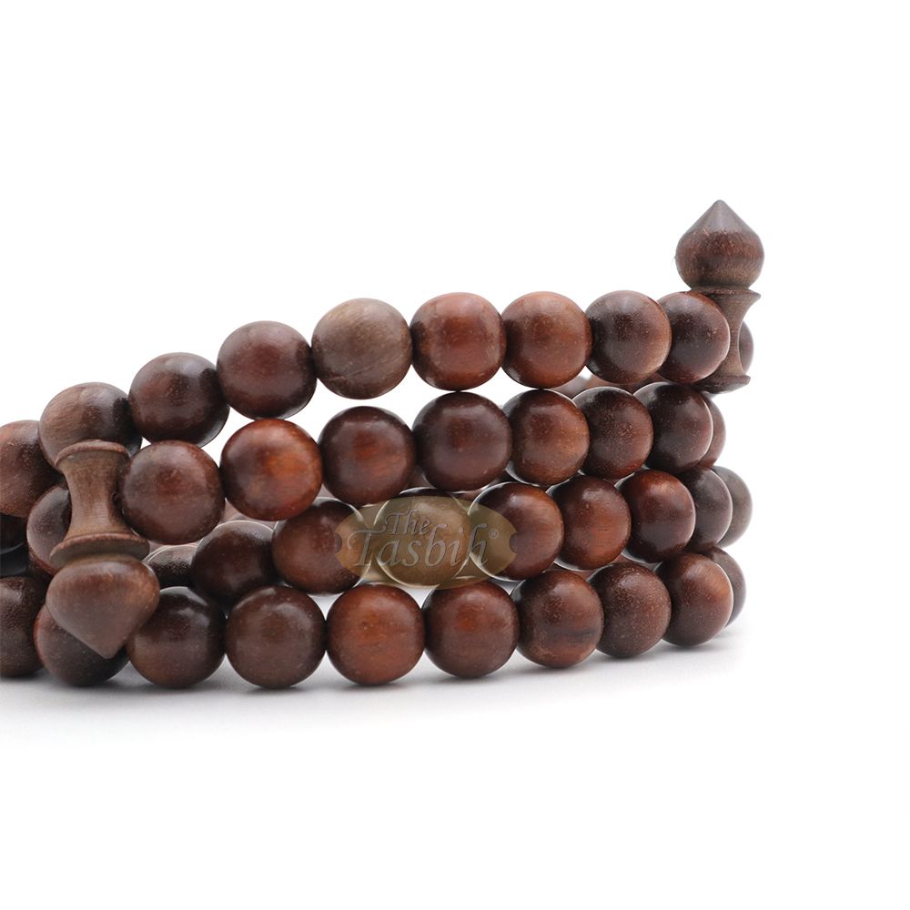 Naturally-Dyed Ironwood 12 mm Tasbih Prayer Beads 99-Bead with Matching Brown Tassels