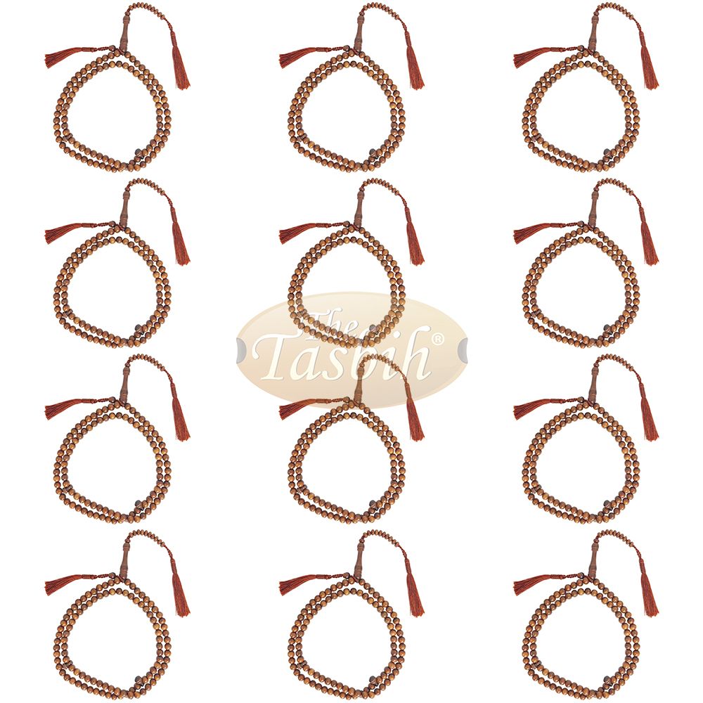 Lot of 12 Naturally-Dyed Ironwood 8 mm Tasbih Prayer Beads 99-Bead with Matching Brown Tassels
