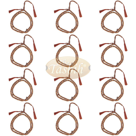 Lot of 12 Naturally-Dyed Ironwood 8 mm Tasbih Prayer Beads 99-Bead with Matching Brown Tassels