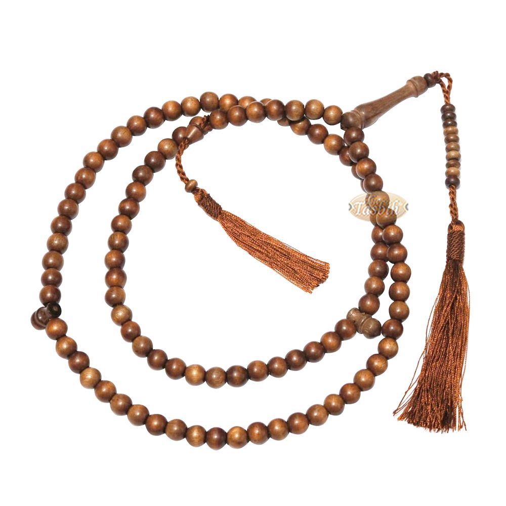 Naturally-Dyed Ironwood 8 mm Tasbih Prayer Beads 99-Bead with Matching Brown Tassels