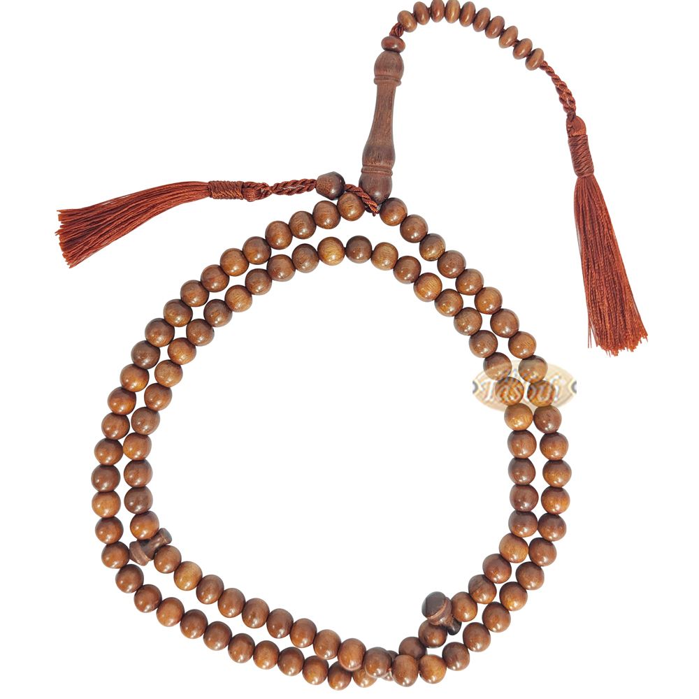Naturally-Dyed Ironwood 8 mm Tasbih Prayer Beads 99-Bead with Matching Brown Tassels