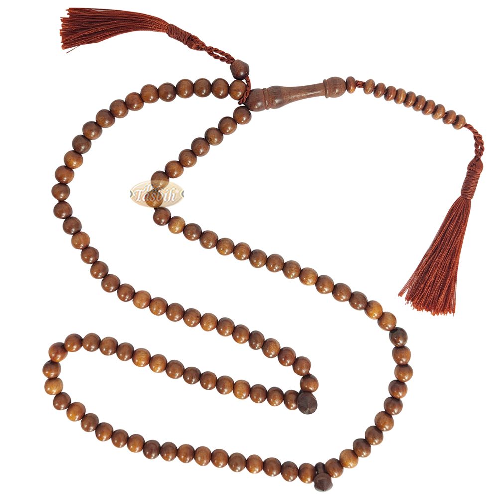 Naturally-Dyed Ironwood 8 mm Tasbih Prayer Beads 99-Bead with Matching Brown Tassels