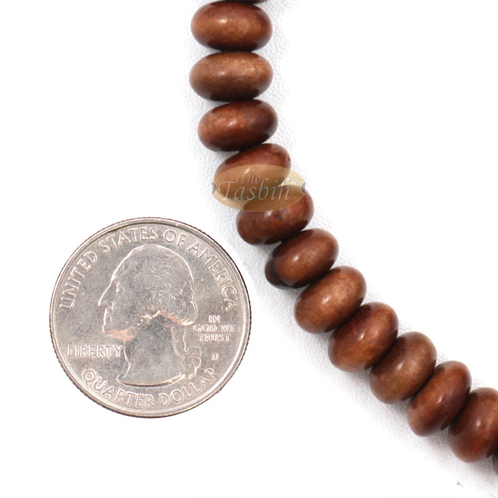 Ironwood Islamic Misbaha Tasbih – 10×5 mm 99-Bead Flat Oval Handmade Muslim Prayer Beads with 2 Brown Tassels