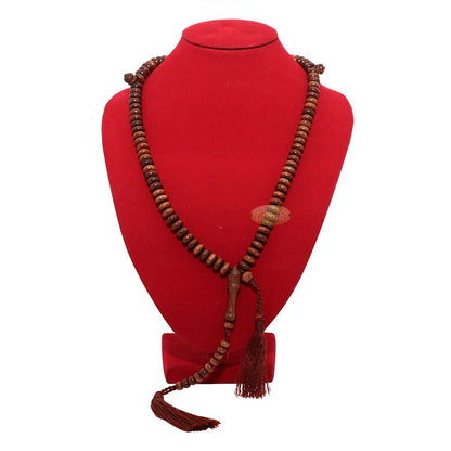 Ironwood Islamic Misbaha Tasbih – 10×5 mm 99-Bead Flat Oval Handmade Muslim Prayer Beads with 2 Brown Tassels