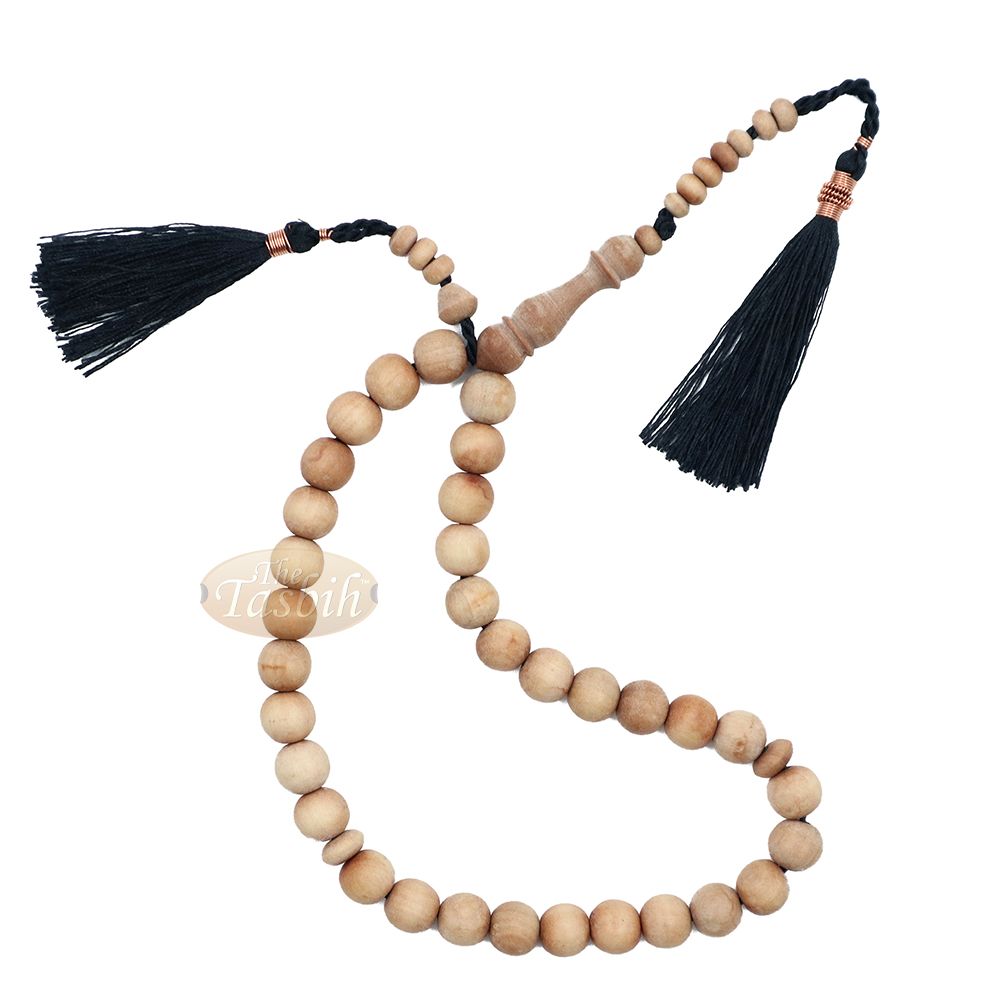 Sandalwood Prayer Beads 10 mm Rosary 33-Bead with Black Copper-Decorated Tassels