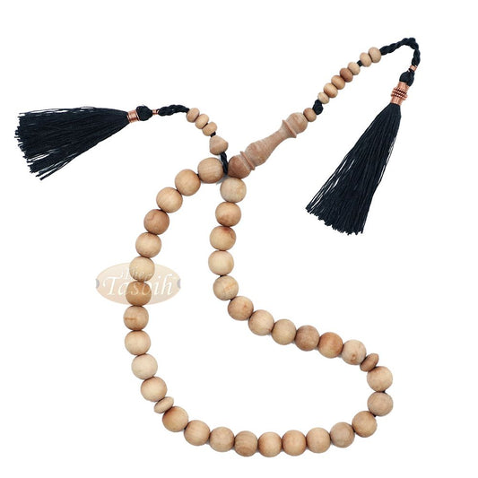 Sandalwood Prayer Beads 10 mm Rosary 33-Bead with Black Copper-Decorated Tassels
