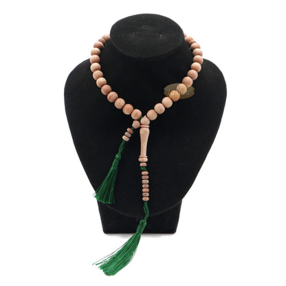Sandalwood 33-Bead Tasbih Prayer Beads 10 mm with 2 Madinah Green Tassels