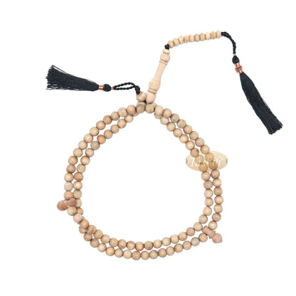 Sandalwood 7 mm Islamic 99-Bead Tasbih Sibha Prayer Beads with Black Tassels