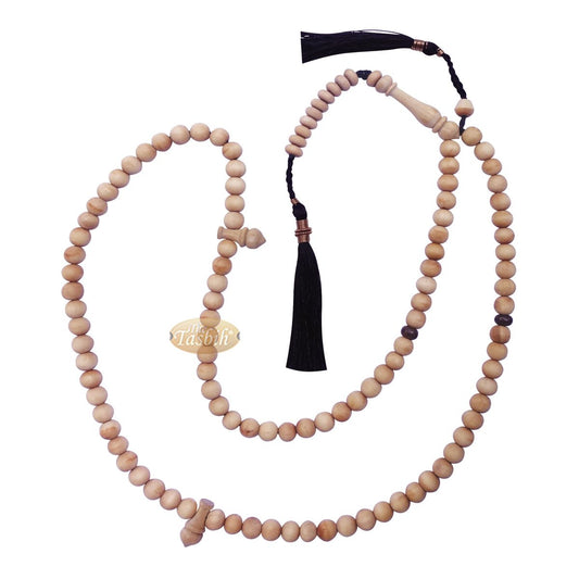 Sandalwood 7 mm Tasbih Misbaha Prayer Beads Sibha with 11-Bead Marker & Black Tassels