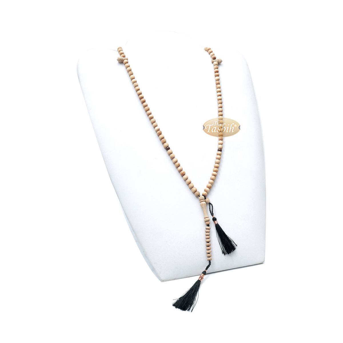 Sandalwood 7 mm Tasbih Misbaha Prayer Beads Sibha with 11-Bead Marker & Black Tassels