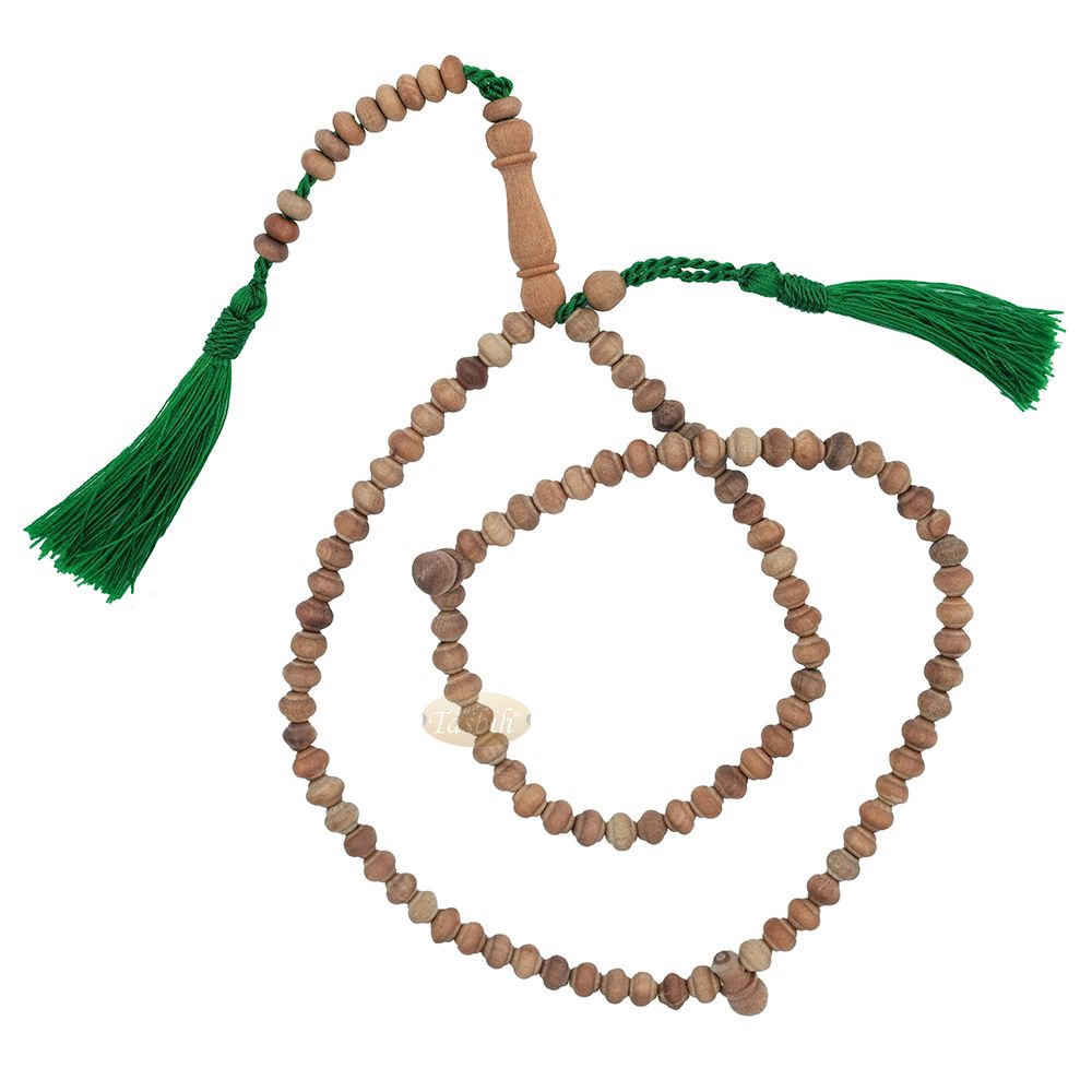 Sandalwood Prayer Beads – 6 mm- Contoured Beads Sandalwood Tasbih Prayer Beads with Green Tassels