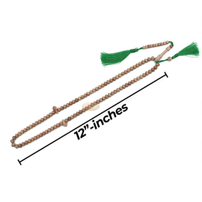 Sandalwood Prayer Beads – 6 mm- Contoured Beads Sandalwood Tasbih Prayer Beads with Green Tassels