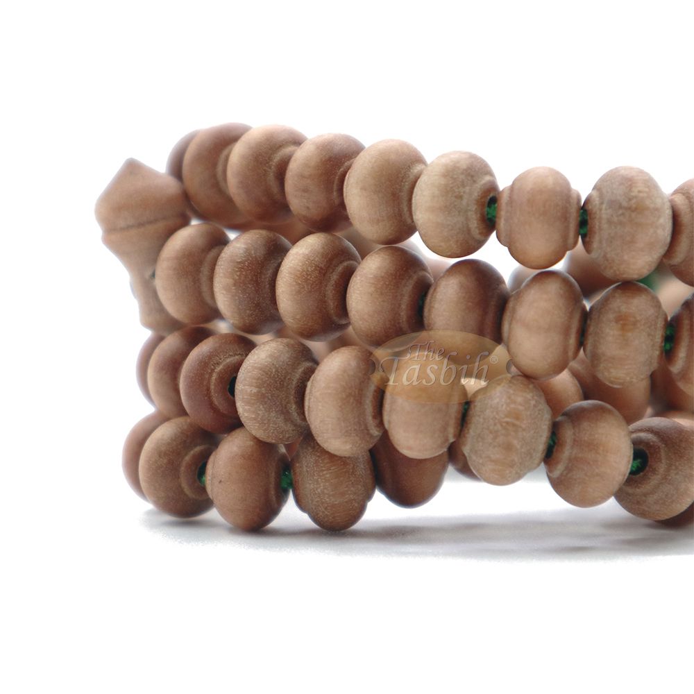 Sandalwood Prayer Beads – 6 mm- Contoured Beads Sandalwood Tasbih Prayer Beads with Green Tassels